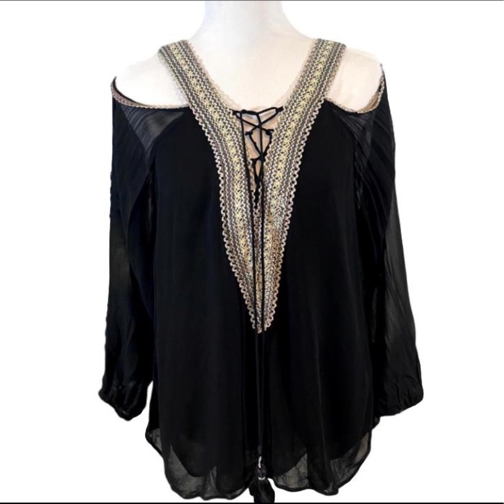 Black Gold Cold shoulder top with embellishment